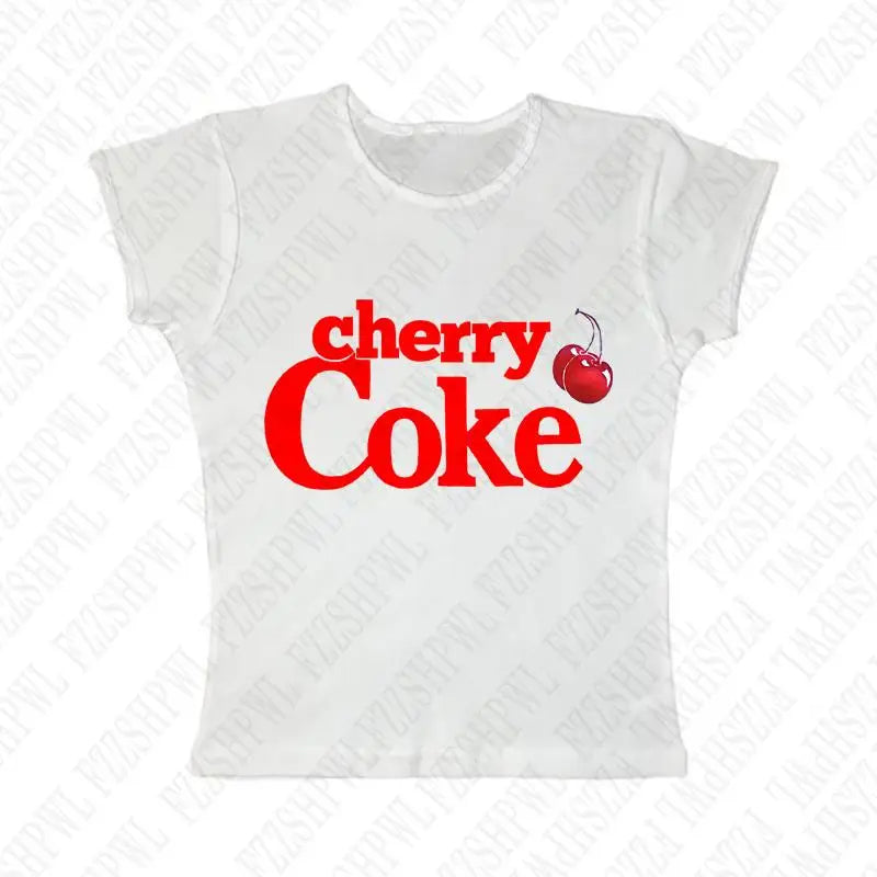 Y2k Crop Top Women Letter Cherry Print Short Sleeve Harajuku Aesthetics T-shirt Streetwear Hip Hop Emo-Girl Summer Punk Baby Tee