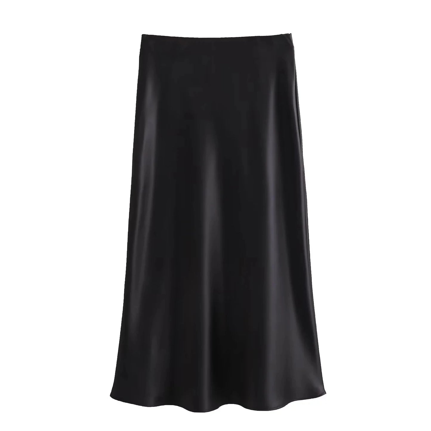 HH 2024 Y2K Casual Women Long Skirt Spring Elastic High Waisted A-Line Casual Female Satin Skirts High Street Lady Skirts