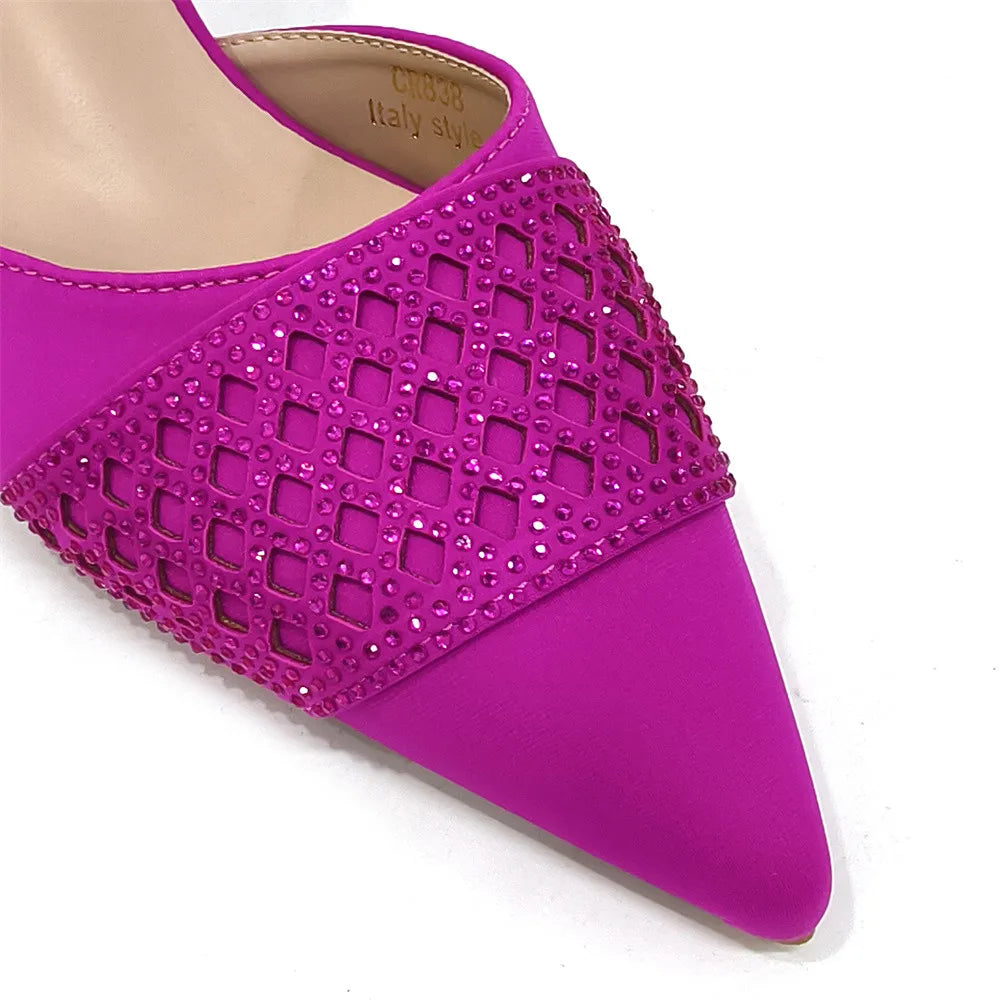 High Quality 2025 Italian Design Embossed Varnish Style Big Diamond Decoration Classic Noble Women Shoes and Bag Set