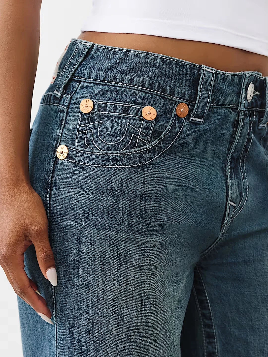Popular Harajuku Buddha Brand Embroidery Heavy Industry Embroidery Jeans for Women's Autumn Simple Blue Wash Straight Pants