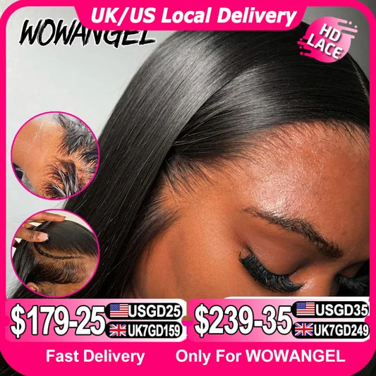 WowAngel 250% Upgraded 13x6 HD Lace Full Frontal Wigs Glueless Straight Human Hair Wigs Pre Plucked Natural Scalp Brazilian Hair