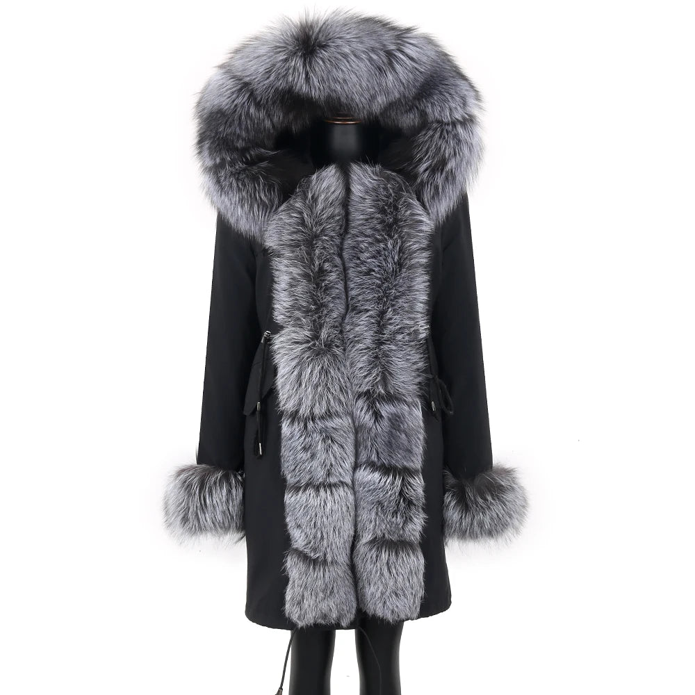 2025 Women's jacket Natural Real Fox fur Jacket Hooded black Woman parkas Winter warm Coat Parkas