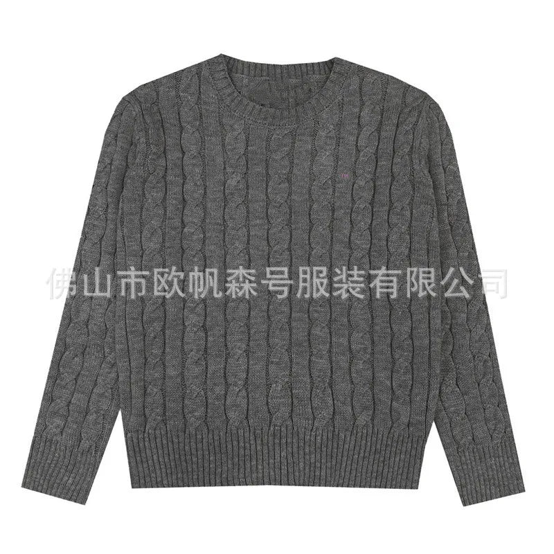 Classic Knitted round Neck Sweater Embroidered Basic Twist Autumn Winter Trendy Brand New LF Small Label Small Horse