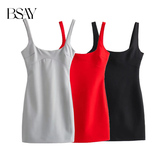 BSAY Women Fashion Summer Sexi Hot Slim Back Zip Sleeveless Backless Sling O-Neck Mini Dress Chic Female Evening Mujer
