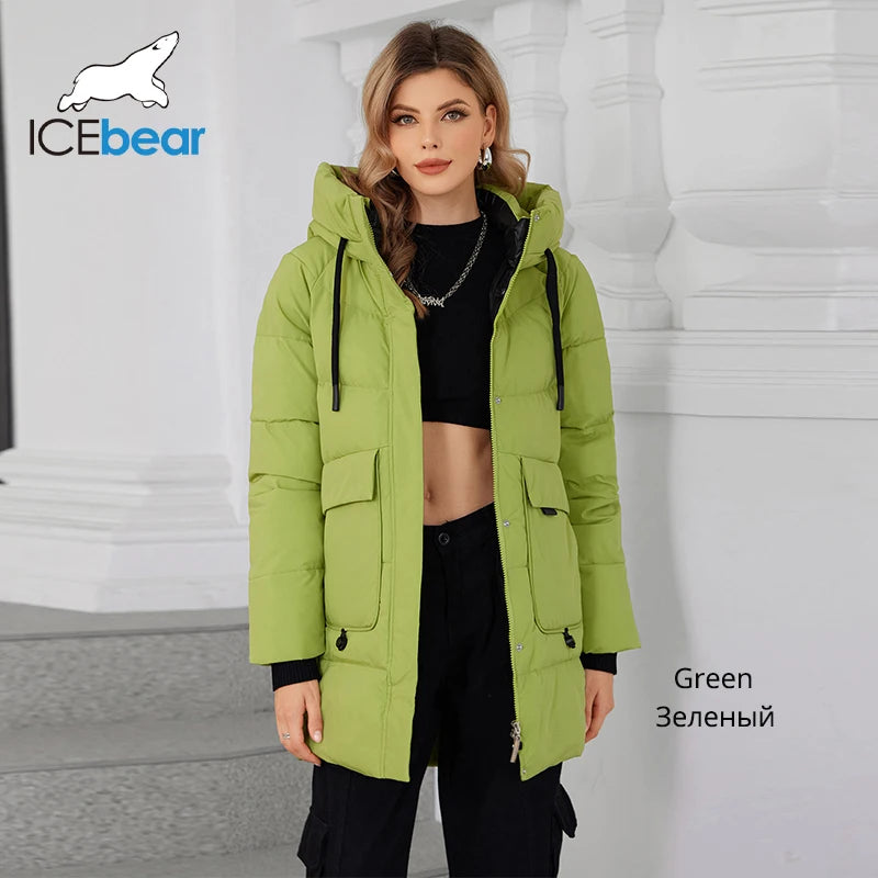 ICEbear Women's Padded Jacket New Winter 2024 with Hooded Zipper Stylish Warm Jacket Women's Jacket GWD3781I