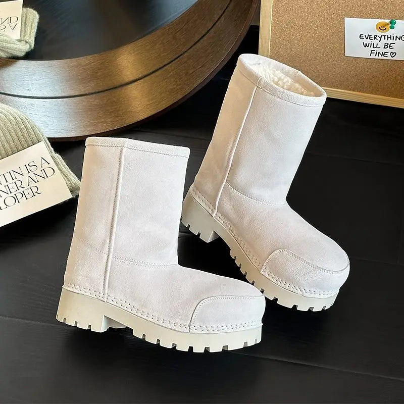 Luxury Size 35-43 New Snow Boots Women Thick Fur Warm Winter Boots Cow Suede Knee High Boots Fashion Platform Hiking Boots