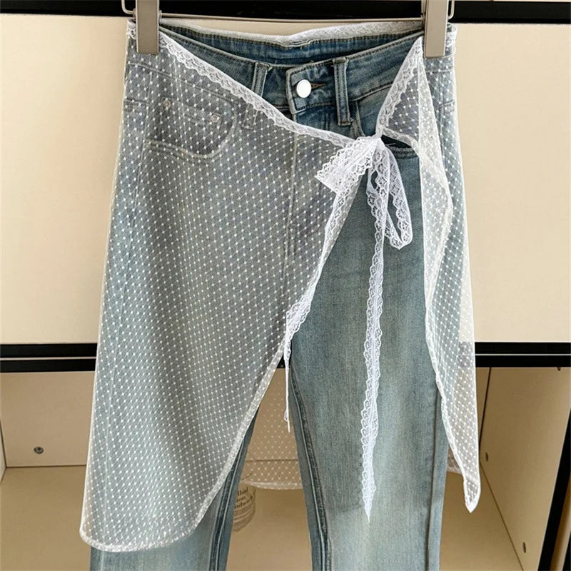 INS Blogger Lace Layered Gauze Skirt Y2k Streetwear Apron Wrap Skirt Lace Up Matching Pants Spicy Girl Stacked Y2k Wrap Skirt