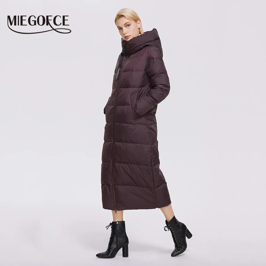 MIEGOFCE 2024 Winter Women Outwear Parka Super Long Warm And Windproof Zipper Cotton Coat With Stand-Up Collar Jackets D21679