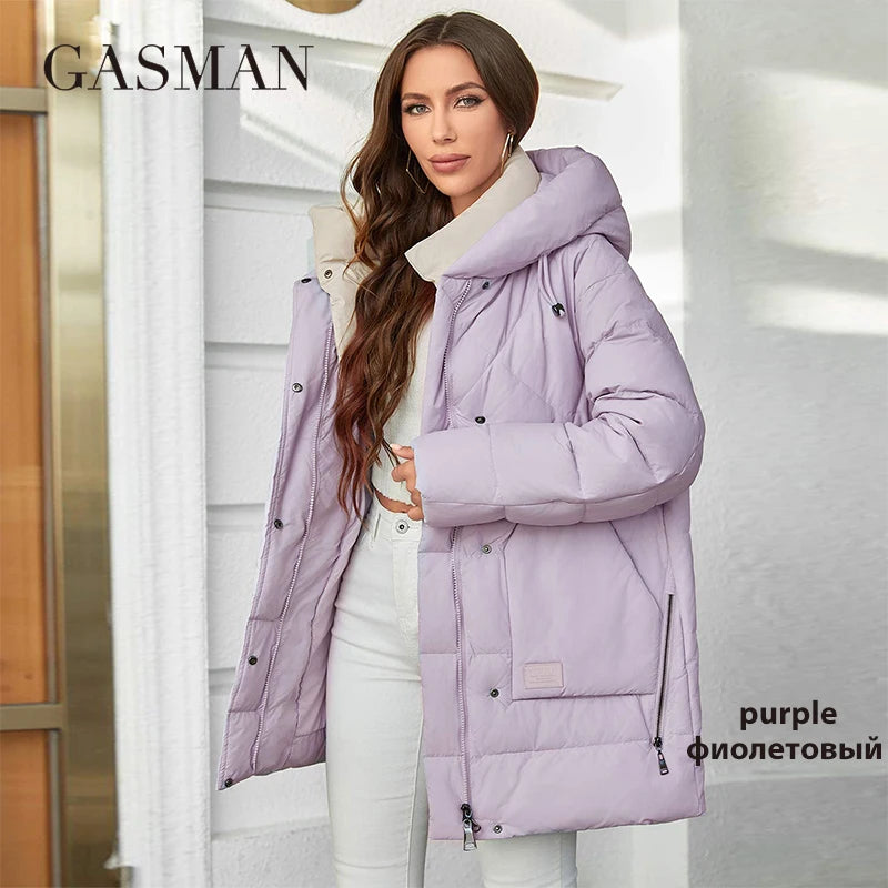 GASMAN 2023 Winter Parkas Women's Medium Length Slim Casual Hooded Warm Down Jackets Female Coats Women 83918
