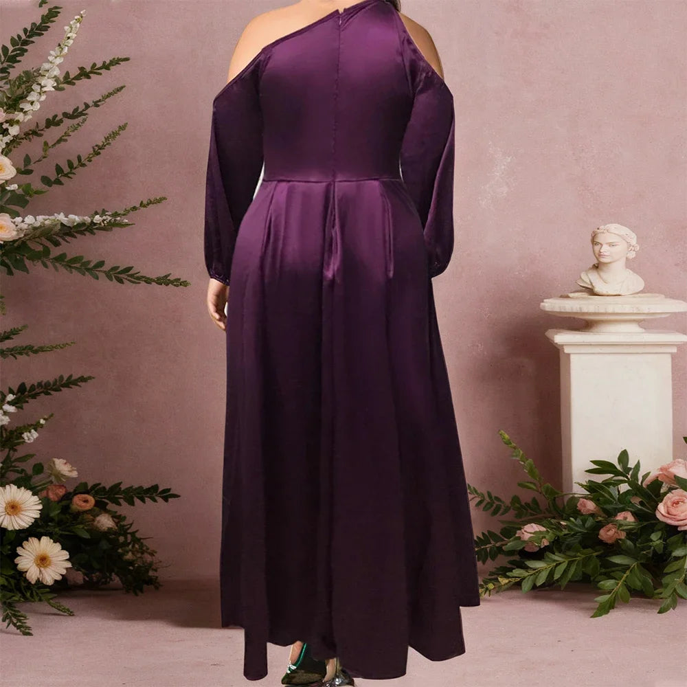 Plus Size Off the Shoulder Evening Long Dress Irregular High Split Satin Elegant Wedding Guest Party Club Purple Maxi Dresses