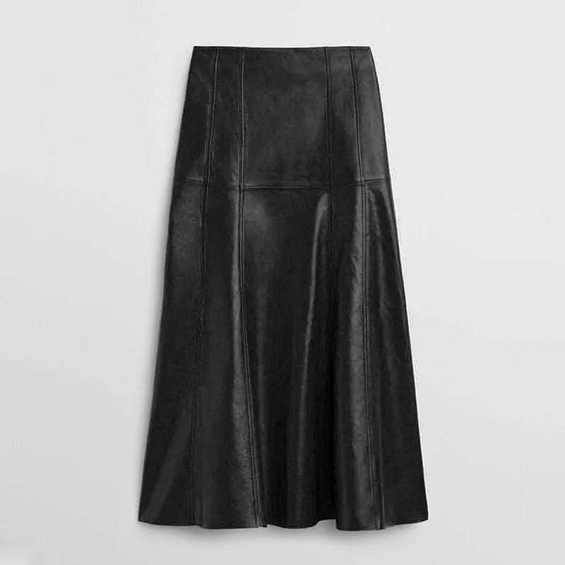 Genuine Leather Skirt for Women 2025 NEW Fashion High Waist Stitching Ladies Elegant Mermaid Skirts Chic Women Sheepskin Skirt