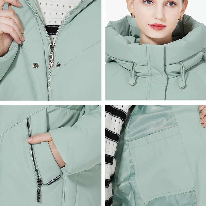 ICEbear 2023 new women's winter puffer jacket mid-length casual hooded windproof cotton coat brand clothing GWD3922I