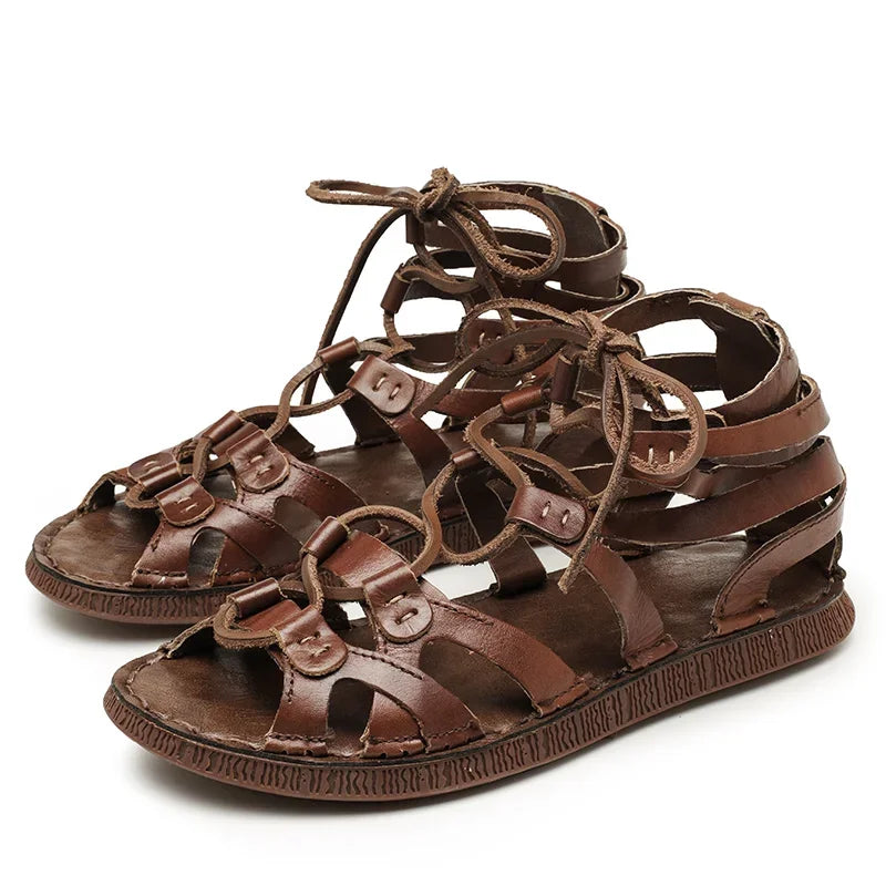 New Summer Mens Shoes  Leather Roman Style Handmade Designer Casual Shoes Soft Comfort Outdoor Beach Sandals Mocassins