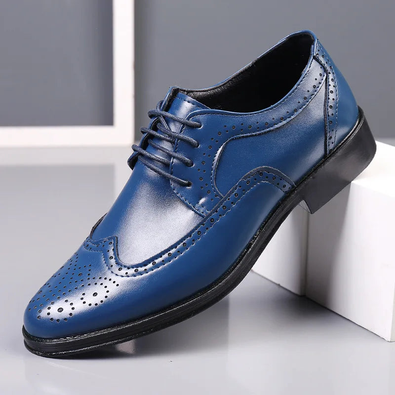 Men Dress Shoes Handmade Brogue Style Party Leather Wedding Shoes Men Flats PU Leather Formal Shoes Breathable Business Loafers