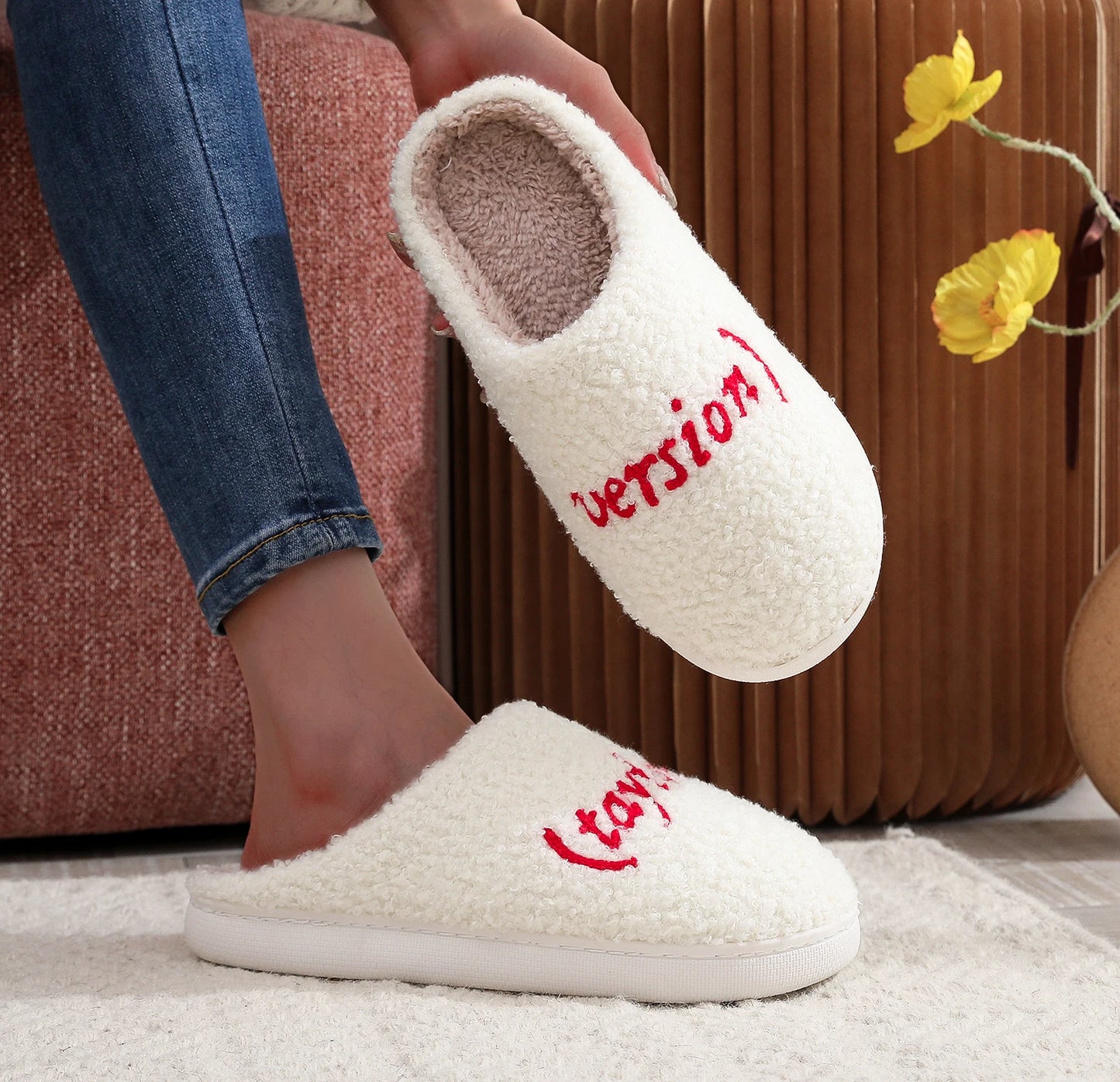 Winter home home tapors version pattern cotton slippers non-slip thick-soled wool cotton slippers