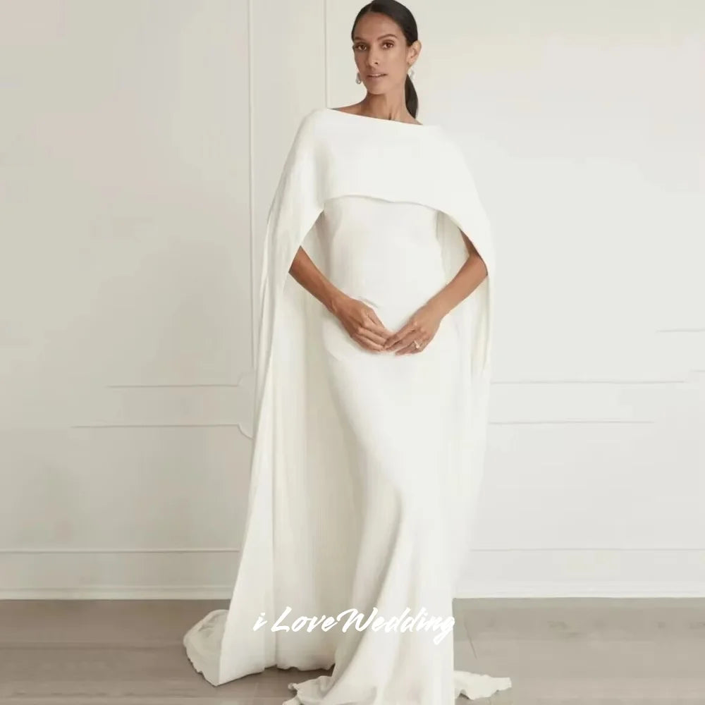 White O-Neck Wedding Dresses 2025 Shawl Mermaid Saudi Arabia Sweep Train Floor-Length Pleated Wedding Party Dresses Customized