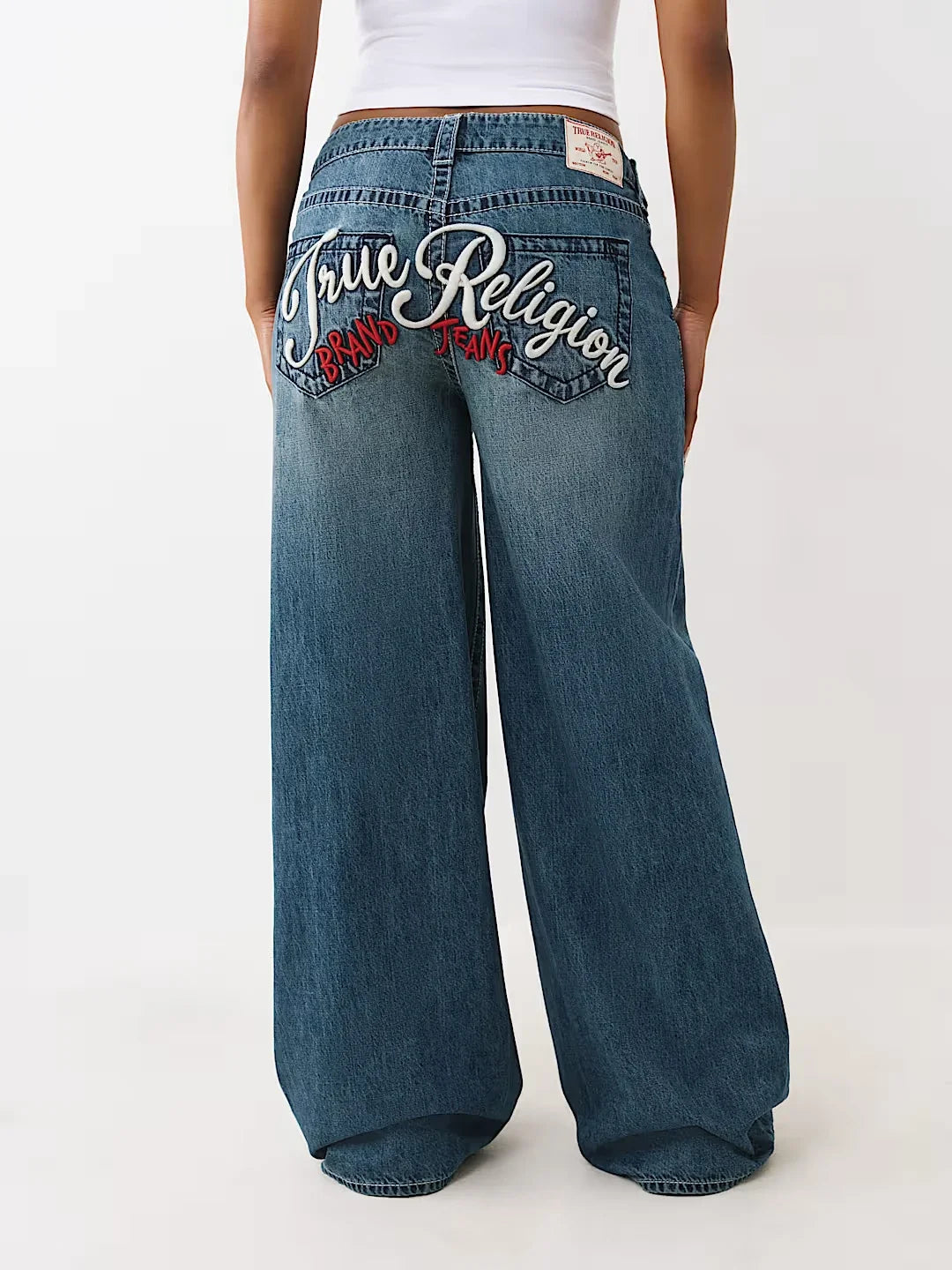 Popular Harajuku Buddha Brand Embroidery Heavy Industry Embroidery Jeans for Women's Autumn Simple Blue Wash Straight Pants