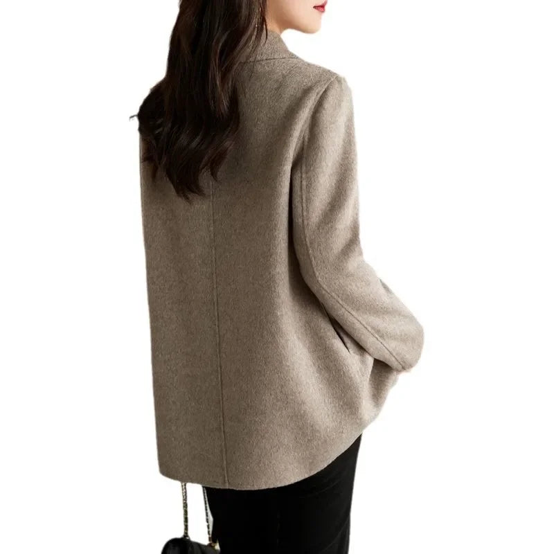 Korean Style Elegant High End Autumn Winter New Coat Medium Length Slimming Doll Collar Small Size Woolen Jacket for Women