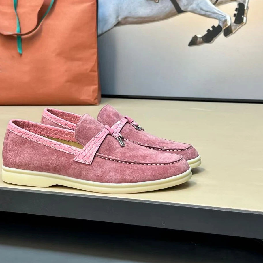 2025 women top quality Crocodile leather splicing cashmere leather low-top casual leather muller shoes flat loafers