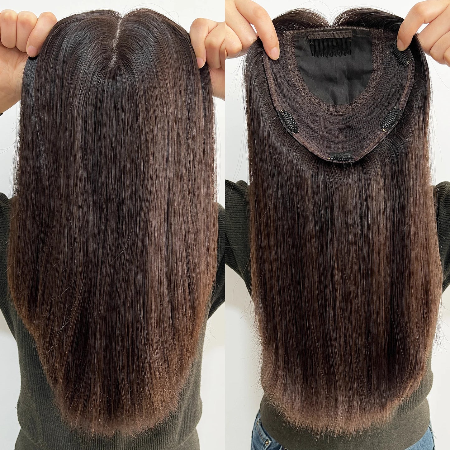 Dark Brown Jewish Topper Real Virgin European Human Hair Kosher Sheitels for White Women Silk Top Hairpieces Natural Scalp