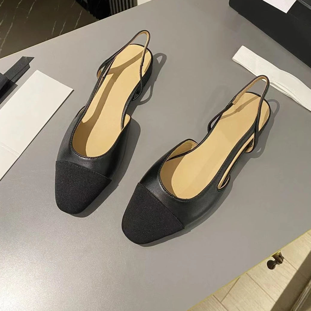 2025 Newest Summer Genuine Leather Pointed-Toe Mid Heel Slingback Woman Sandals Mules Oxfords Banquet Pumps Desinger Botas Mujer