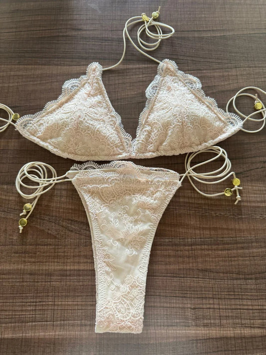 Sexy Lace Bikinis Patchwork Swimsuit Women Bathing Suits Bandage Swimwear Mujer Beachwear Triangle Bikini Set