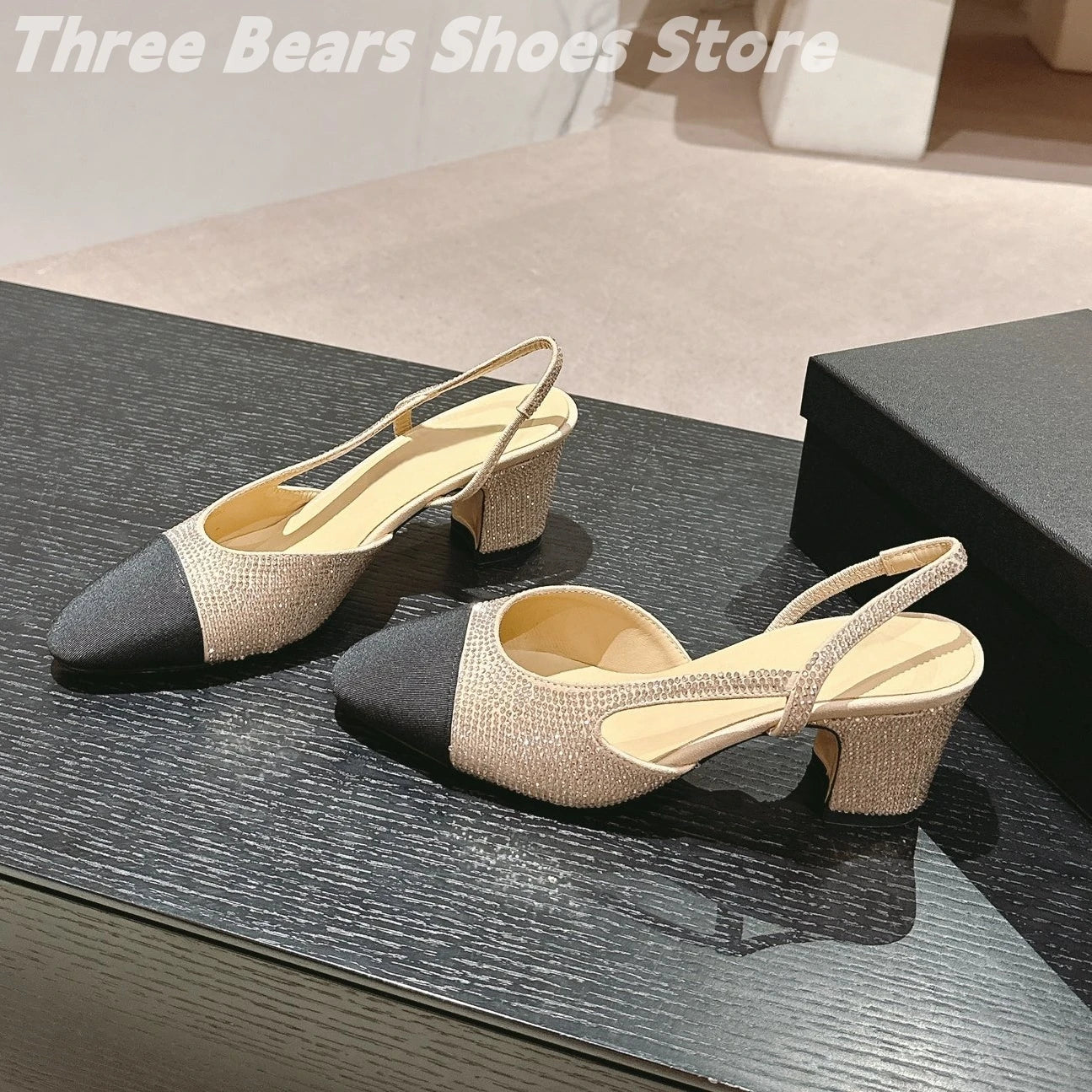 Crystal Mixed Colors Almond Shaped Toes Sling Back Zapatos Mujer Sheepskin Shallow Stiletto Heels Slip-on Woman Sandals 34-42