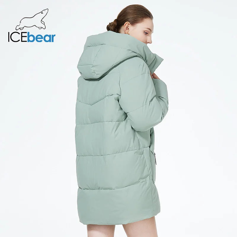 ICEbear 2023 new women's winter puffer jacket mid-length casual hooded windproof cotton coat brand clothing GWD3922I