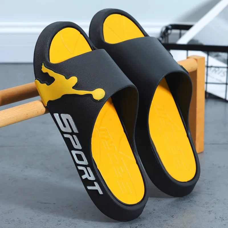 Feslishoet Women Letter Slippers Beach Slides Solid Color Mens Thick Sole Indoor Bathroom Anti Slip Shoes Summer Couple Sandals