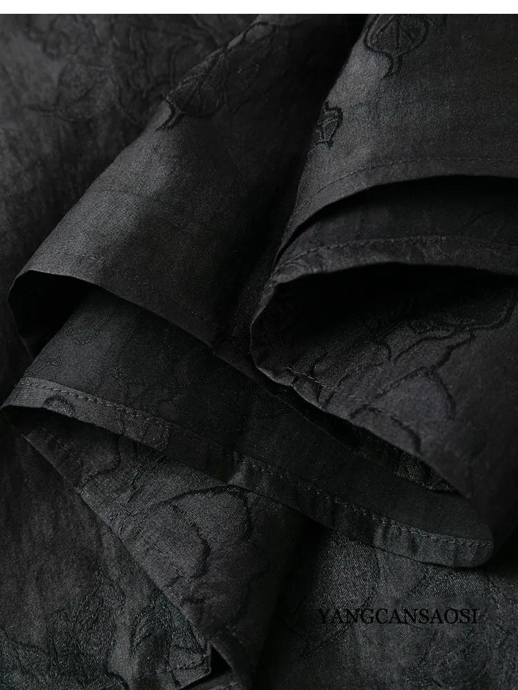 2025 Women's Fashion Summer New 100% Natural Mulberry Silk Turtle Crack Gambiered Guangdong Gauze Elastic Waist Black Skirt