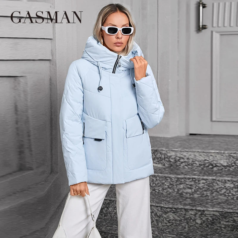 GASMAN 2024 Winter Down Jacket Collection Fashion Solid Stand-up collar Women Coats Elegance Hooded Women's jackets 83278
