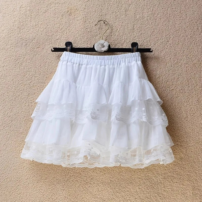 Short skirt white lace cake skirt skirt skirt female summer high waist thin a line skirt princess puffy skirt