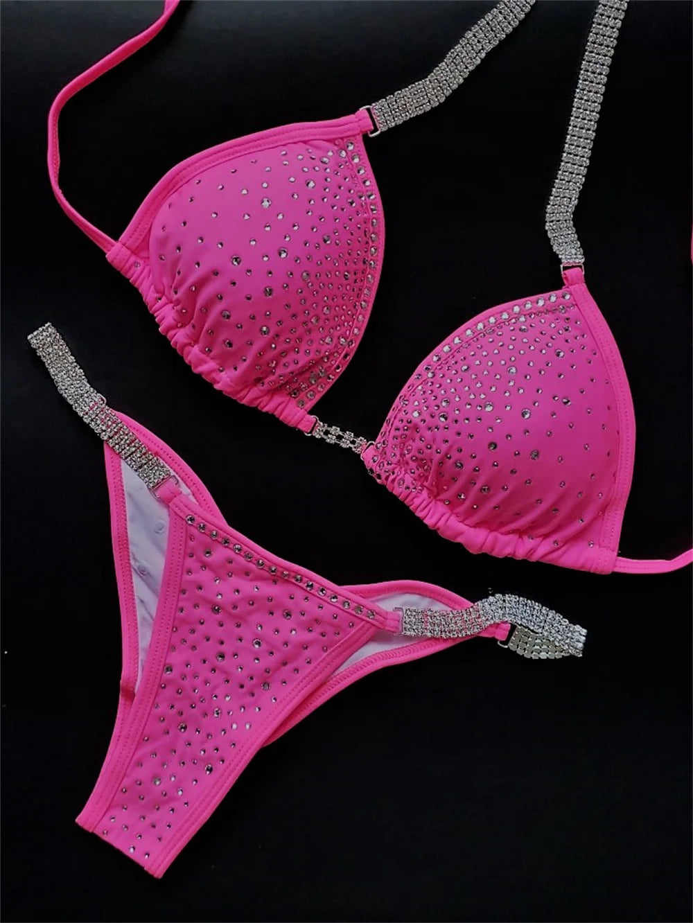 NPC IFBB Competition Bikini Posing Suit for Women Rhinestone Connectors Scrunch Bikini