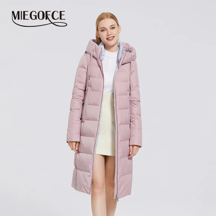 MIEGOFCE Winter Elegant Women Outwear Long Cotton Women's Jackets Hooded Warm Windproof Female Coats Zipper Stand Collar Parka