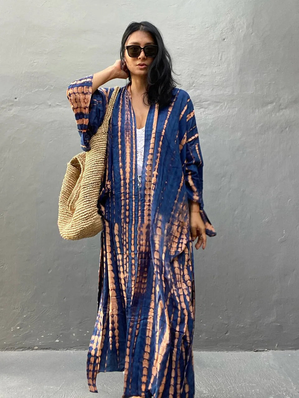 Beach Kimono for Women Swimsuit Cover-ups boho Fashion Tie-dye Tunic Cape Dress Summer Holiday Bikini Cover Up Pareo Robe