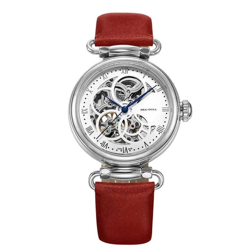 Seagull Fashion Women's Watch Leather Strap Waterproof Skeleton Automatic Mechanical For Ladies Watch Necklace Set 6002L Series