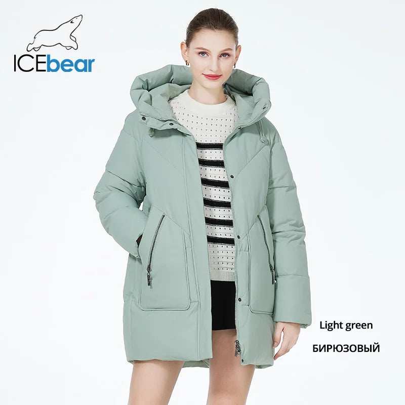 ICEbear 2023 new women's winter puffer jacket mid-length casual hooded windproof cotton coat brand clothing GWD3922I