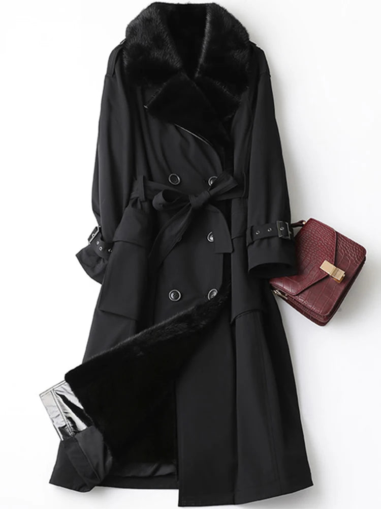 Lautaro Winter Long Warm Thick Park with Faux Fur Inside Belt Pockets Double Breasted Luxury Fur Lined Trench Coat for Women