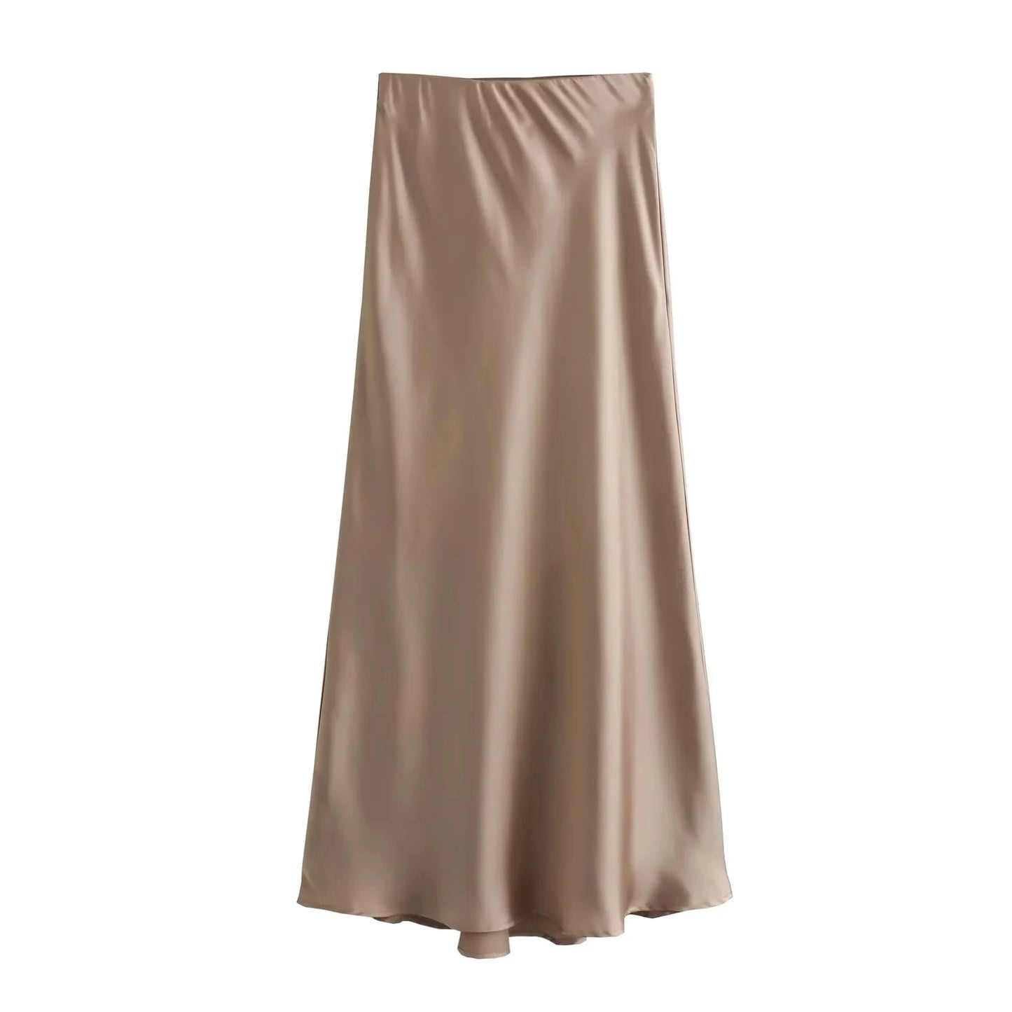 HH 2024 Y2K Casual Women Long Skirt Spring Elastic High Waisted A-Line Casual Female Satin Skirts High Street Lady Skirts