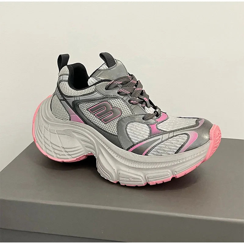 Fashion Contrast Color Design Women's Vulcanized Shoes Brand Design Thick Sole Heightening Sports Shoes Ladies New Sneakers 2025