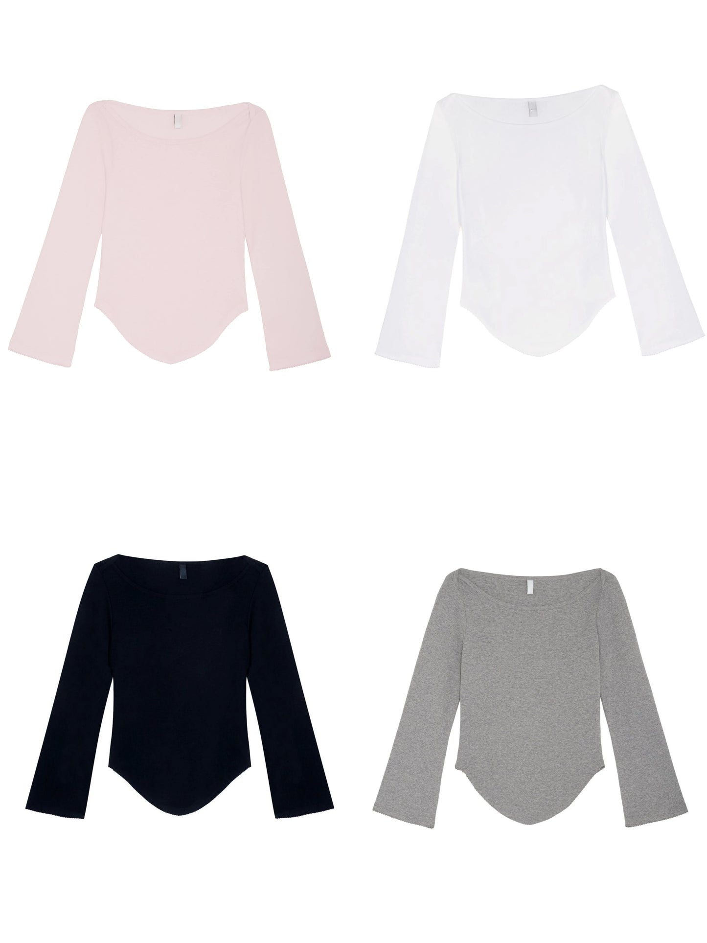 Cou Autumn Three-Quarter Sleeve Black Round Neck Long-Sleeve T-Shirt V-Shaped Hem Design Gray Top Casual Fashion White Top Lace Design Pink Base Shirt