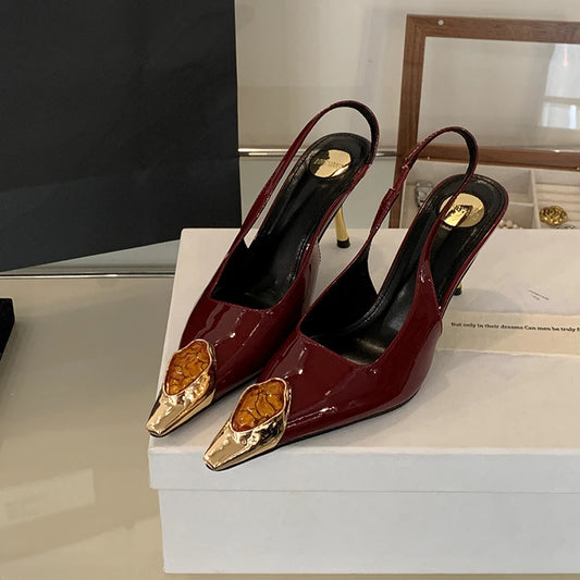 2025 Summer Women's Slingback High Heel Sandals Pointed Toe Sexy Striptease Women's Sandals Beach Slippers Zapatillas Mujer