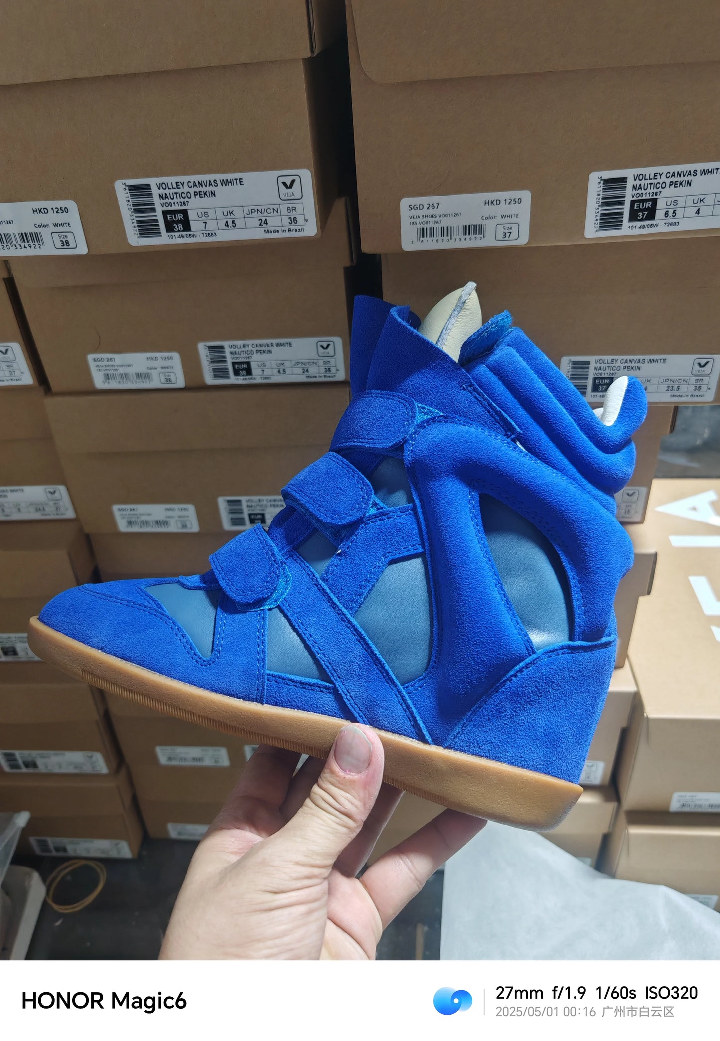 A Genuine Leather Casual Shoes Women's 2026 Summer Breathable Hollow Hidden Wedges Sneakers Hook Loop Trainers High Top