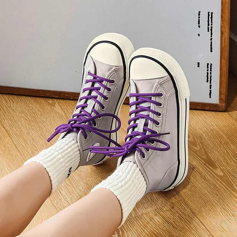 High-Top Round-Toe Low-Profile Canvas Shoes Women's Spring Summer New Style Breathable Thin-Material Flat Heel Board Shoes