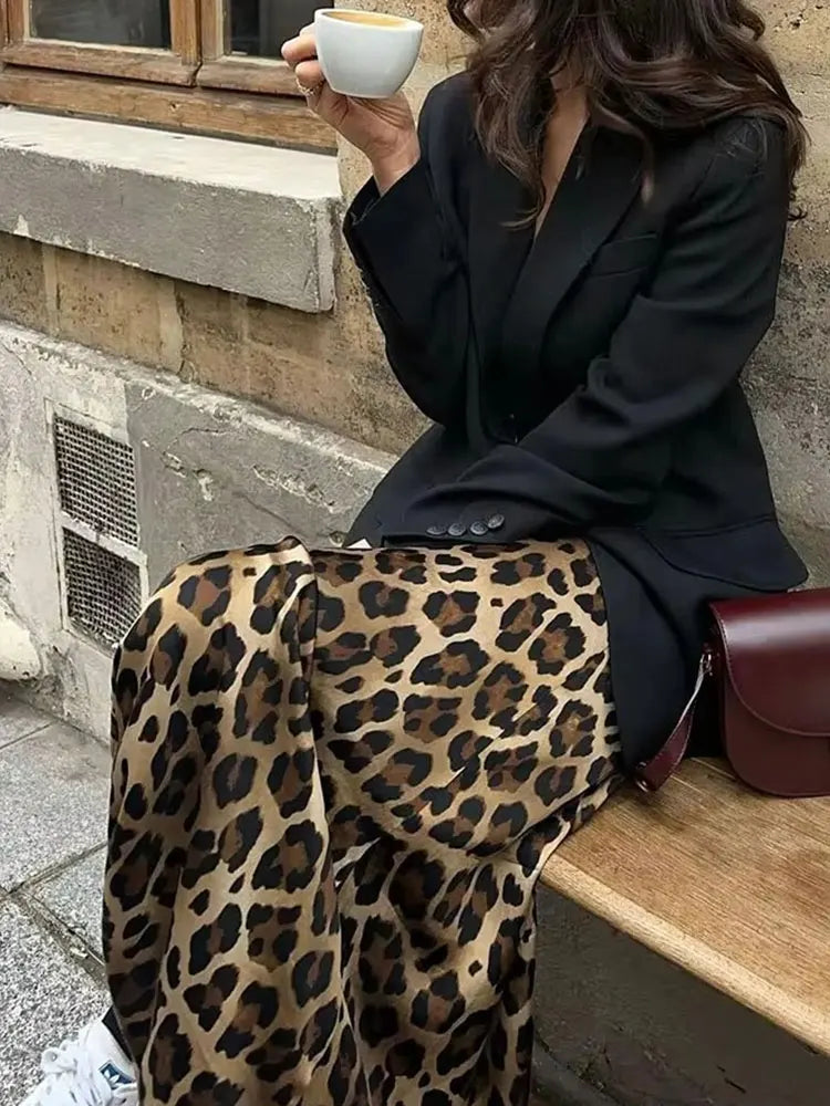HH Women Fashion Leopard Print Skirt Vintage High Waist Midi Skirts Elegant Women Summer Casual Streetwear Skirt