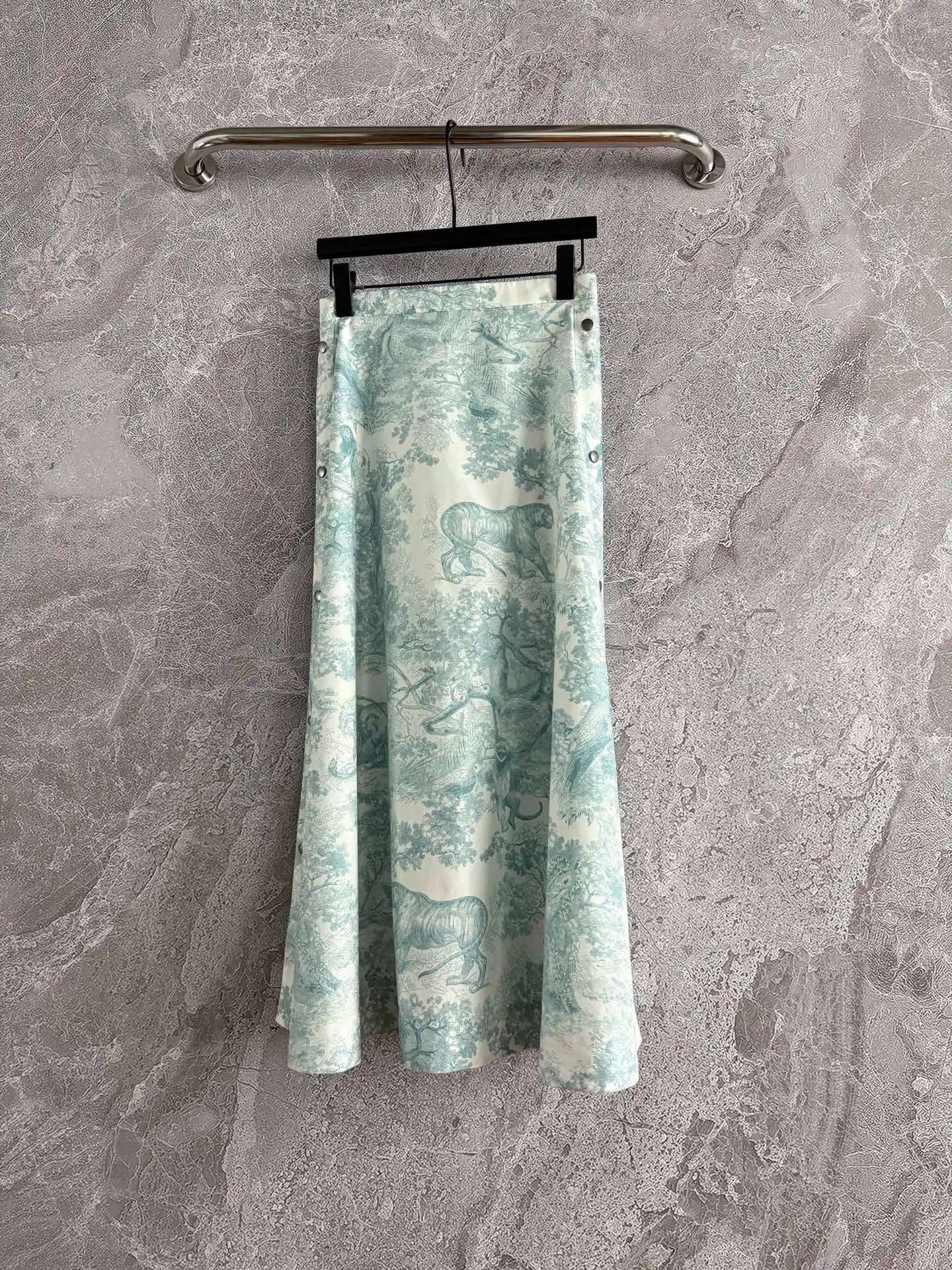 2025 Summer New Women's Jungle Print High Waist Midi Skirt | Tropical A-Line Slimming Elegant Versatile Flowy Half-Length Skirts