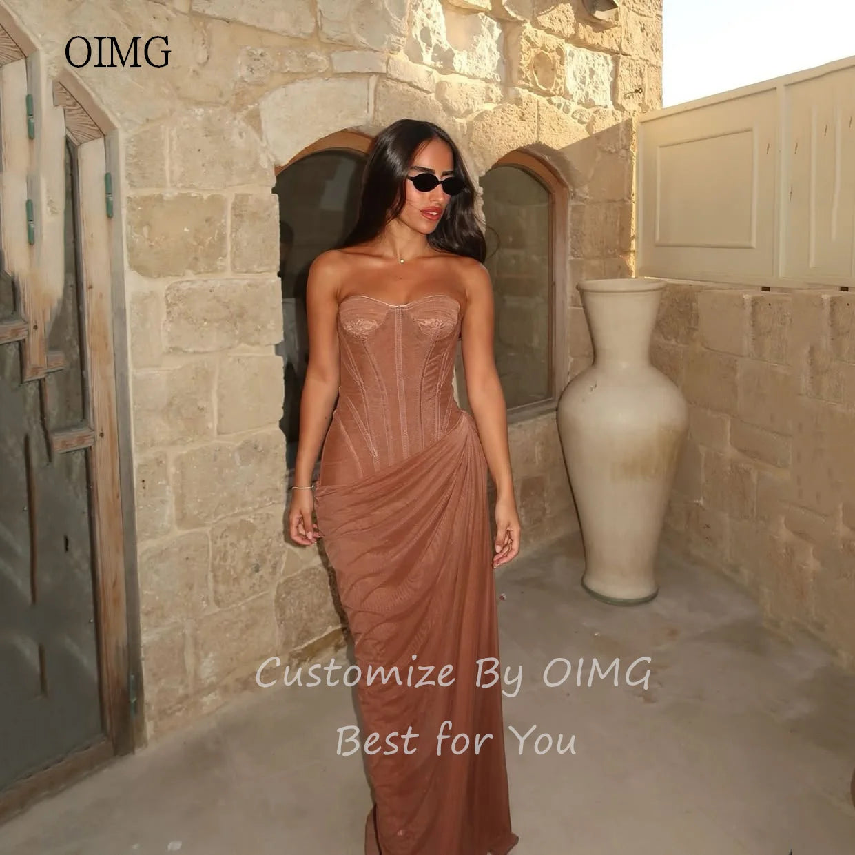 OIMG Sexy Sweetheart Neck Mermaid Prom Gowns Backless Pleated Party Gown Chiffon Floor Length Evening Dress Customized