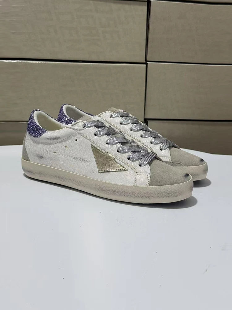 Spring Summer Fashion Party Casual Low-top Shiny Shoelaces Shoes Women's Sequins Round Toe Patchwork Flat Bottom Sports Shoes