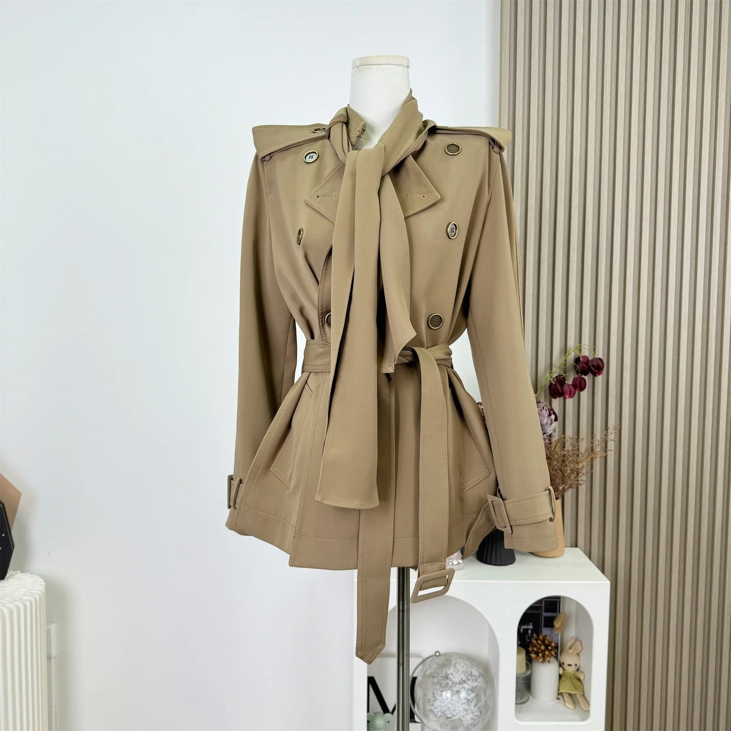 KWTX 2025 Women's Solid Color Trench Coat Belted Double Breasted Longline Lapel Pockets Chic Autumn Winter Fashion Outerwear