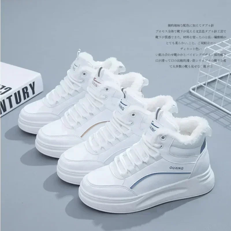 High top white shoes for women 2025 winter Korean version versatile student board shoes warm casual shoes for women